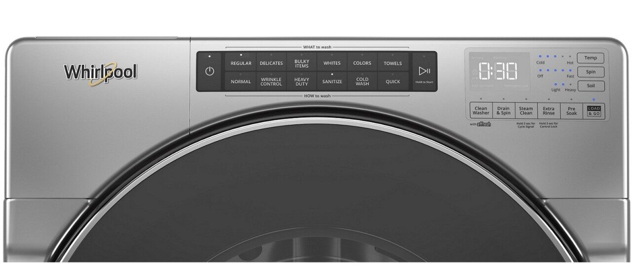 带有消毒循环的惠而浦®洗衣机的控制台。